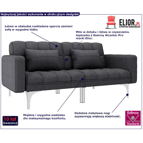 Dwuosobowa rozkładana ciemnoszara sofa Distira 2D