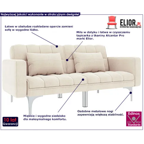 Dwuosobowa rozkładana kremowa sofa Distira 2D