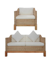 2-częściowy zestaw wypoczynkowy, sofa i fotel, naturalny rattan - Alani 3F