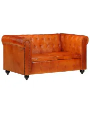 Skórzana 2-osobowa jasnobrązowa sofa w stylu Chesterfield - Clementine 2Q