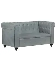 Skórzana 2-osobowa szara sofa w stylu Chesterfield - Clementine 2Q w sklepie Edinos.pl