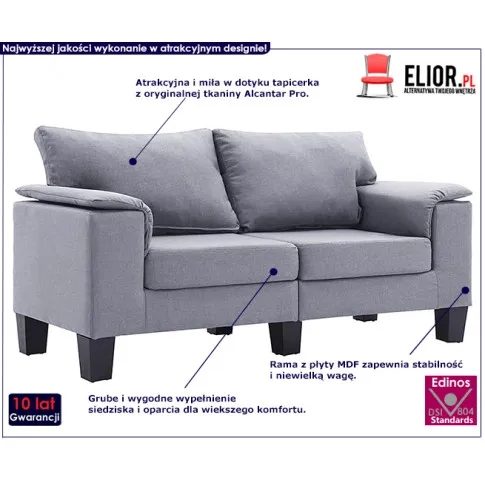 Ekskluzywna dwuosobowa jasnoszara sofa Ekilore 2Q