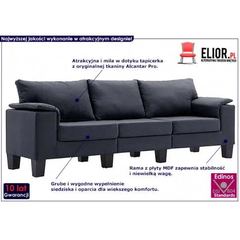 trzyosobowa sofa ekilore3q ciemnoszara