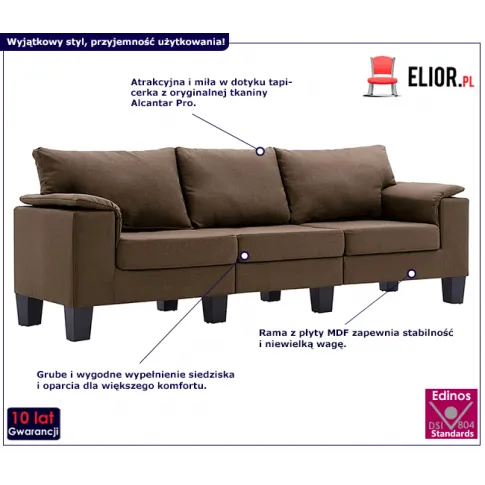 3-osobowa brązowa sofa Ekilore 3Q, podłokietniki
