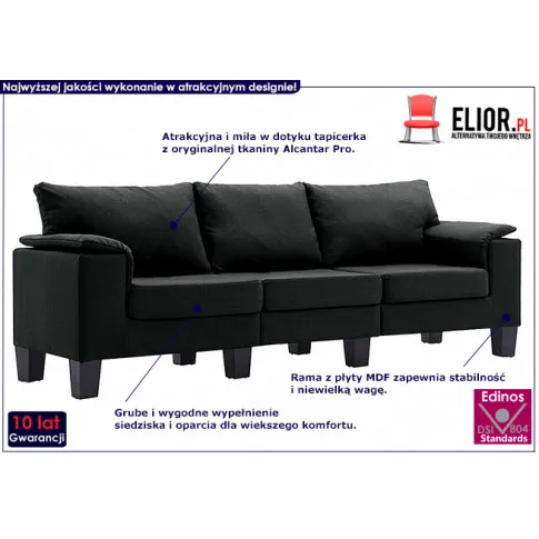 Trzyosobowa czarna sofa Ekilore 3Q