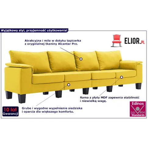 Ekskluzywna 4-osobowa żółta sofa Ekilore 4Q