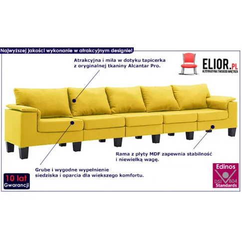 Ekskluzywna 5-osobowa żółta sofa Ekilore 5Q