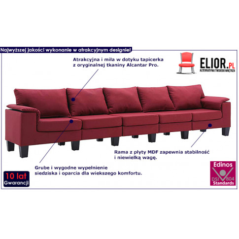 Ekskluzywna 5-osobowa czerwona sofa Ekilore 5Q