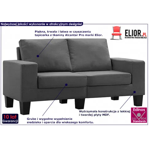 Ponadczasowa dwuosobowa sofa ciemnoszara Lurra 2Q
