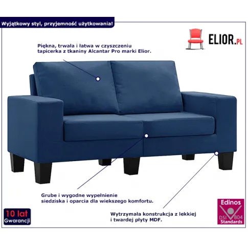 Ponadczasowa dwuosobowa sofa niebieska Lurra 2Q