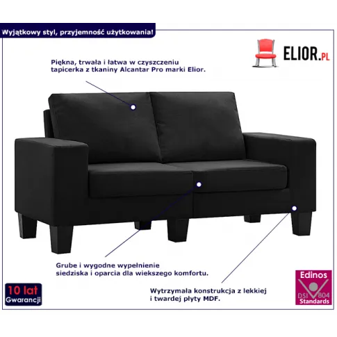 Ponadczasowa dwuosobowa sofa czarna Lurra 2Q