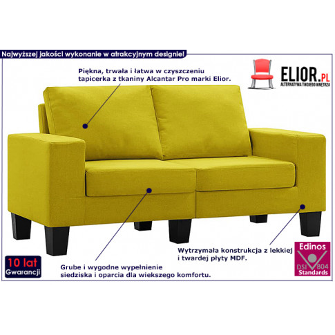 Ponadczasowa dwuosobowa sofa żółta Lurra 2Q
