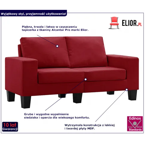 Ponadczasowa dwuosobowa sofa czerwona Lurra 2Q