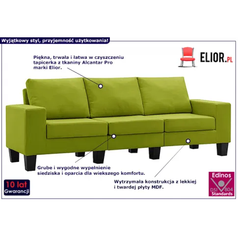 Ponadczasowa trzyosobowa sofa zielona Lurra 3Q