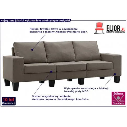 Ponadczasowa trzyosobowa sofa taupe Lurra 3Q