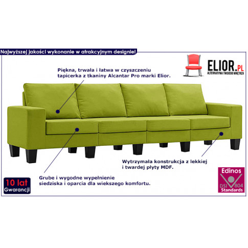 Ponadczasowa 4-osobowa sofa zielona Lurra 4Q