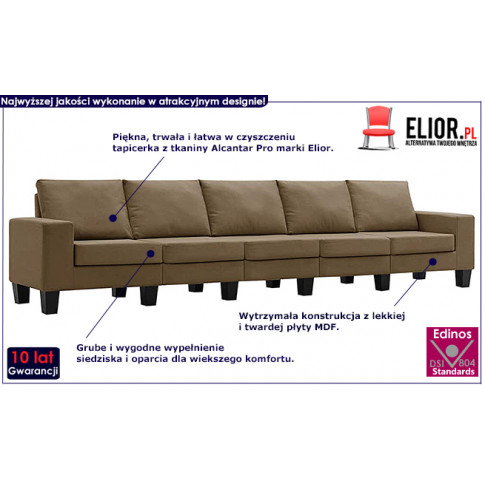 Ponadczasowa 5-osobowa sofa brązowa Lurra 5Q