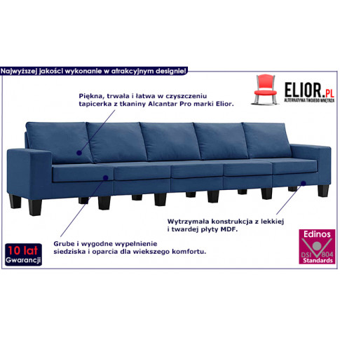 Ponadczasowa 5-osobowa sofa niebieska Lurra 5Q