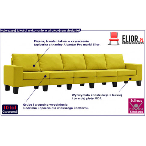 Ponadczasowa 5-osobowa sofa żółta Lurra 5Q