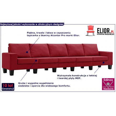 Ponadczasowa 5-osobowa sofa czerwona Lurra 5Q 
