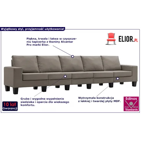 Ponadczasowa 5-osobowa sofa taupe Lurra 5Q