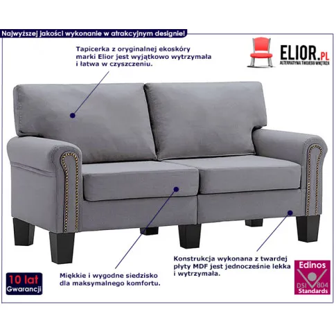 Luksusowa dwuosobowa sofa jasnoszara Alaia 2X 