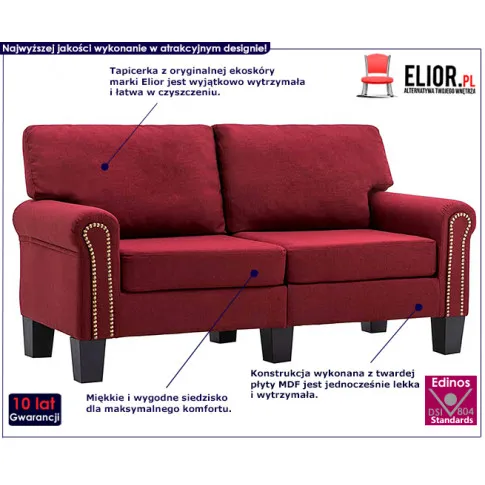 Luksusowa dwuosobowa sofa czerwone wino Alaia 2X