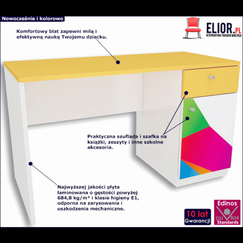 Kolorowe biurko dla dziecka Elif 2X 