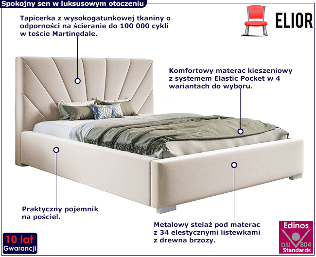 Tapicerowane łóżko z pojemnikiem i metalowym stelażem 90x200 Rayon 3X