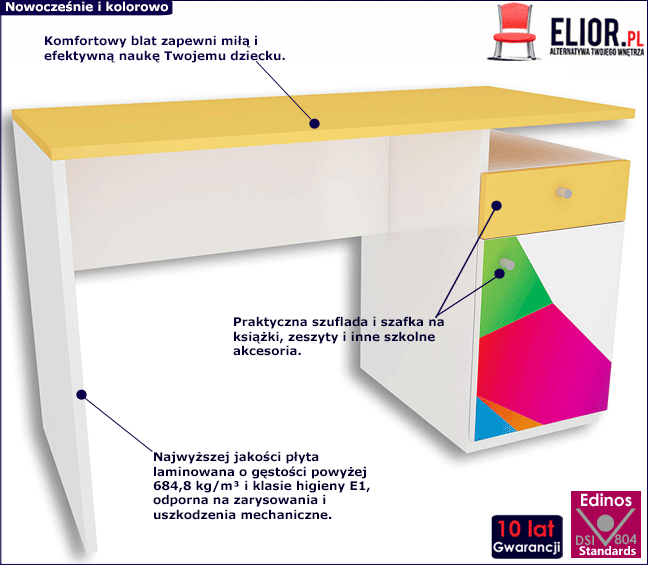 Nowoczesne biurko dla ucznia Elif 3X