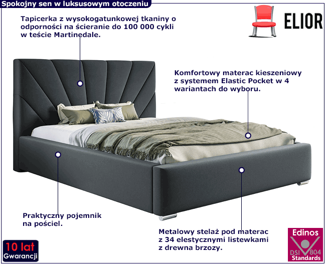 Tapicerowane łóżko z pojemnikiem i metalowym stelażem 140x200 Nala 3X