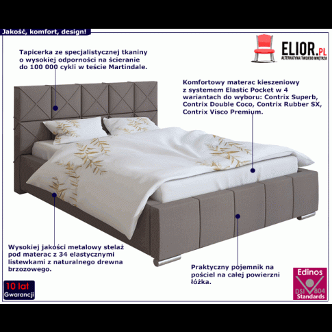 Tapicerowane łóżko z metalowym stelażem 160x200 Lanetti 3X