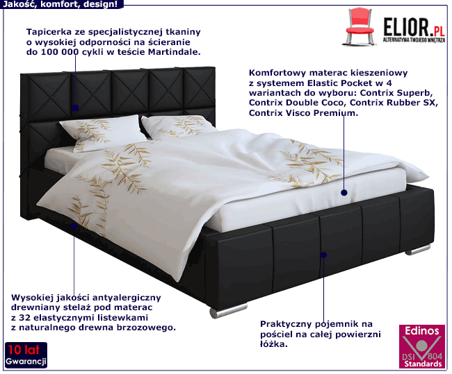 Tapicerowane łóżko z drewnianym stelażem 180x200 Lehdes 2X