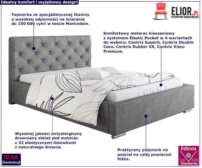 Tapicerowane łóżko z drewnianym stelażem 160x200 Eylan 2X