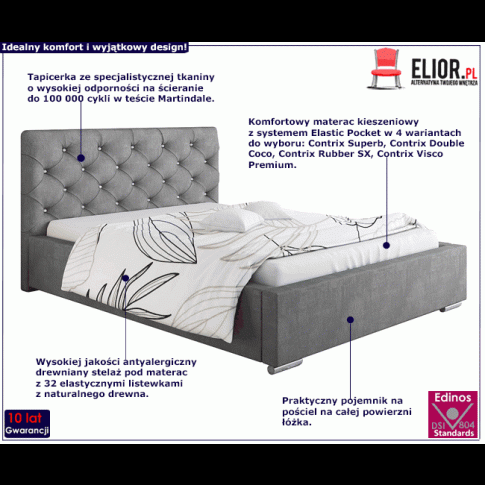 Tapicerowane łóżko z drewnianym stelażem 160x200 Loran 2X