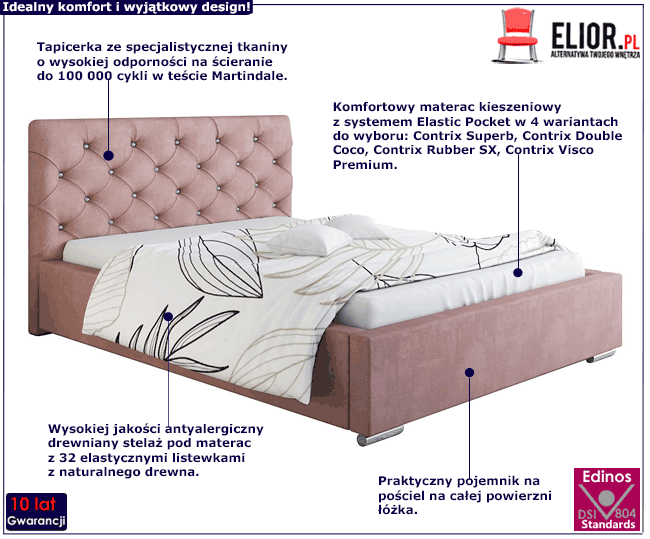 Tapicerowane łóżko z drewnianym stelażem 180x200 Eylan 2X