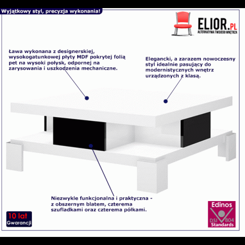 Designerska ława Marlo 3X z szufladami bialo - czarna