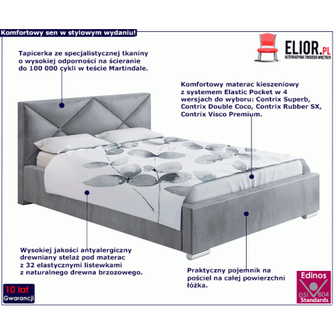 Tapicerowane łóżko z drewnianym stelażem 90x200 Lenomi 2X