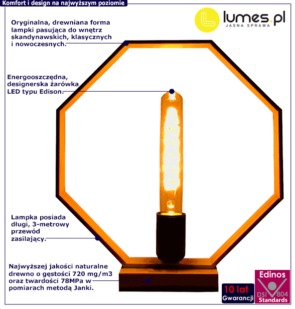 Drewniana lampa stołowa EX379-derpal w kształcie ośmiokąta