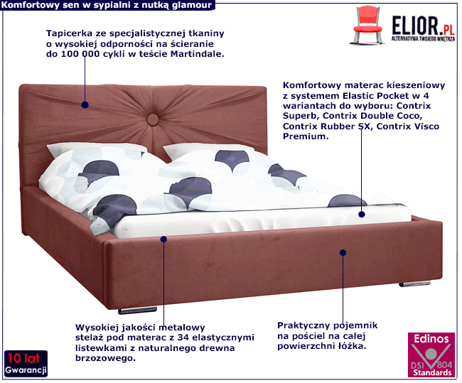 Tapicerowane łóżko z metalowym stelażem 90x200 Loscio 3X