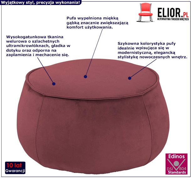 Miękka pufa welurowa Ziro - bordowa