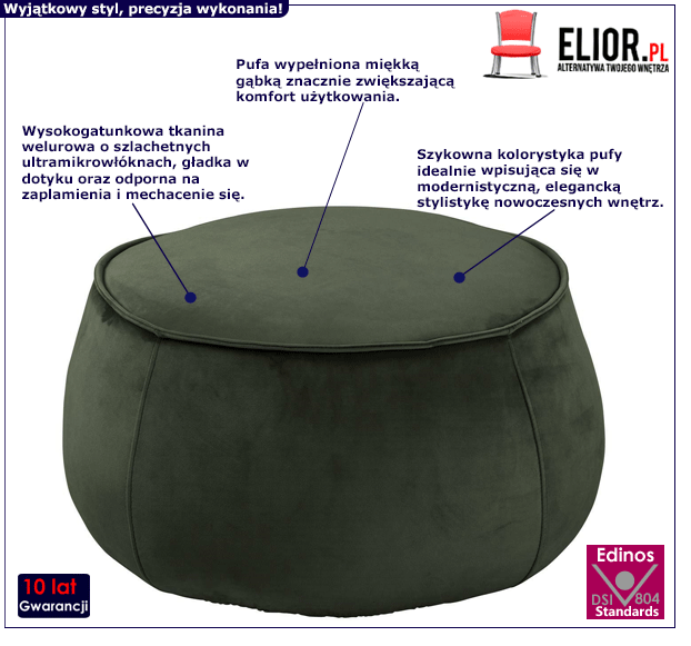 Ciemnozielona pufa Ziro - miękka