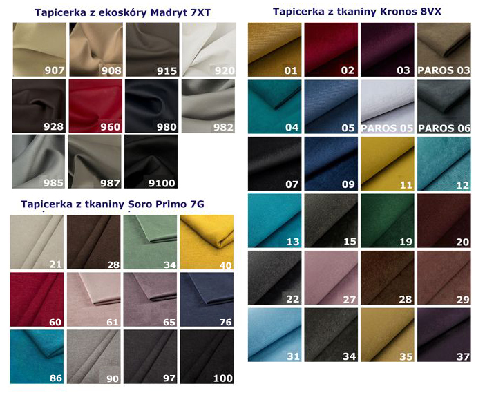 Wybór dostępnych tapicerek do łóżka Tagis