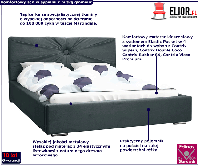 Tapicerowane łóżko z metalowym stelażem 160x200 Loscio 3X