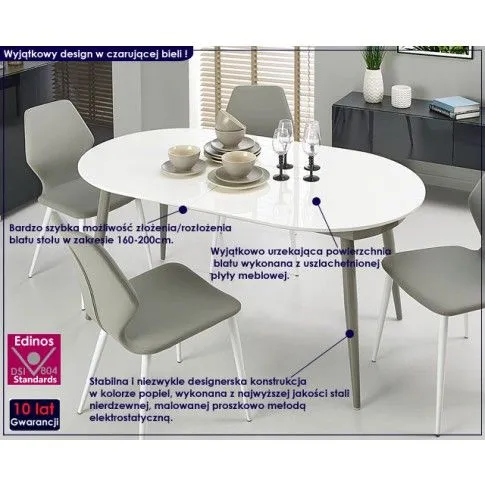 Fotografia Rozkładany stół Cersit - biały + popiel z kategorii Stoły