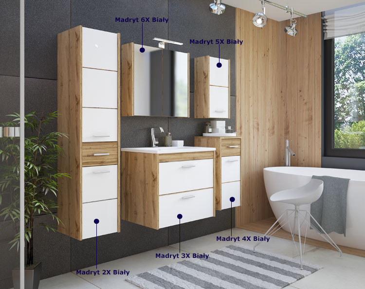 Komplet wiszących mebli do łazienki Madryt 2Q Biały