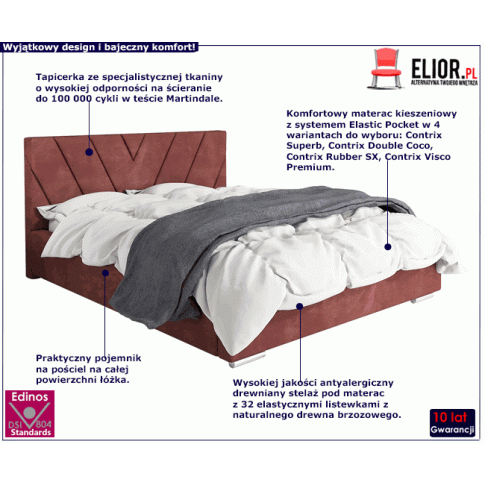 Tapicerowane łóżko z drewnianym stelażem 90x200 Orina 2X