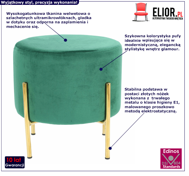 Zielono złota pufa Serkan - glamour