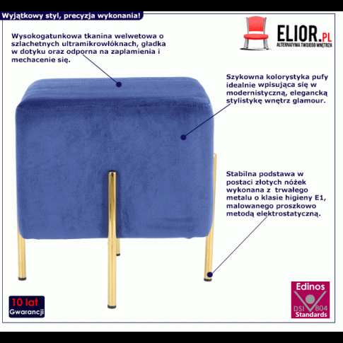 Niebieska pufa welwetowa Sohio glamour