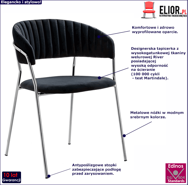 Czarne krzesło tapicerowane w stylu glamour Piano 3X